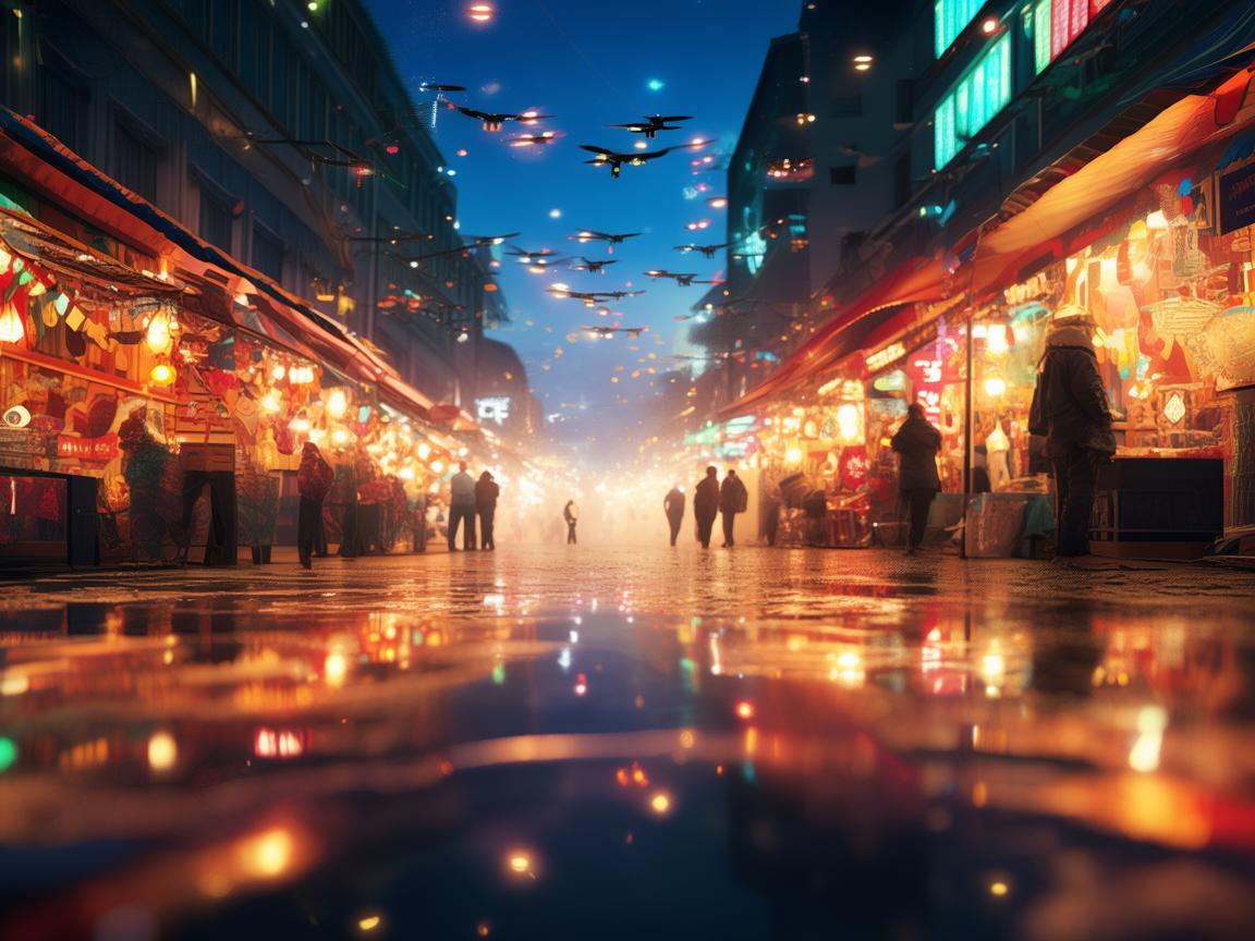 无人机点亮夜市璀璨新貌 无人机点亮夜市璀璨新貌